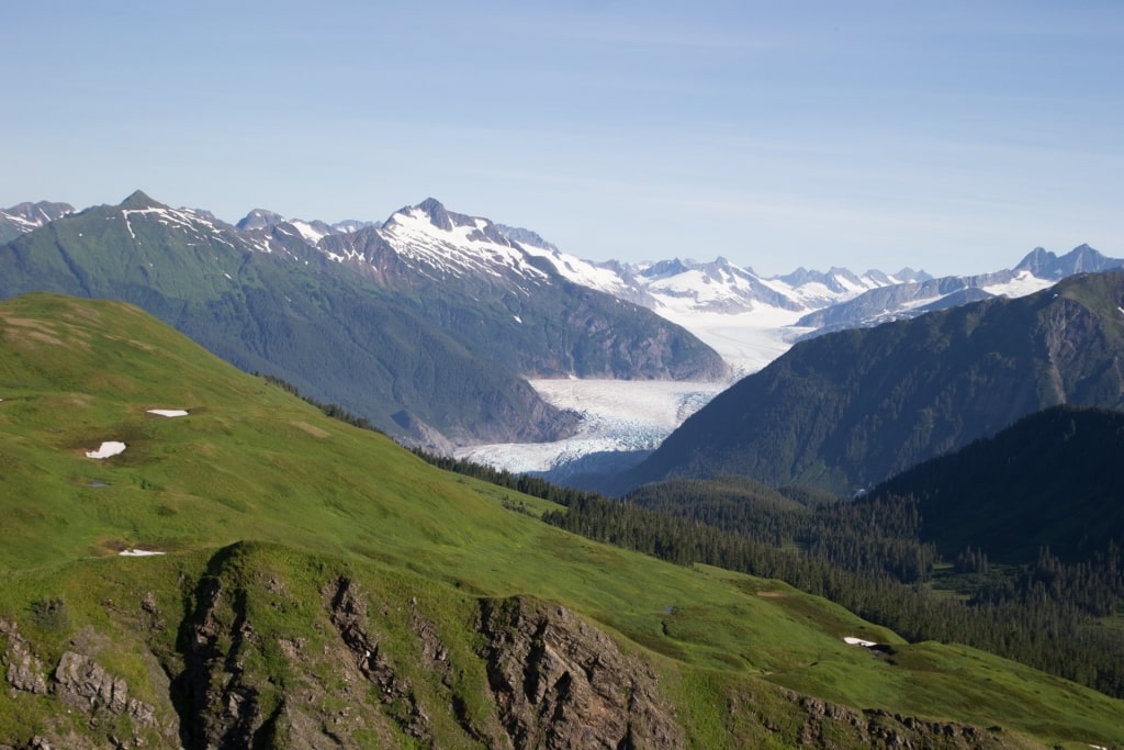 Aerial view of Alaska landscape including Mendenhall Glacier