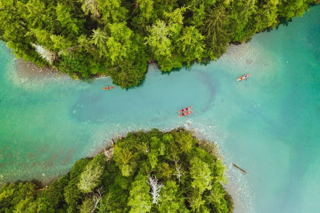 Kayaking in Sitka with turquoise water