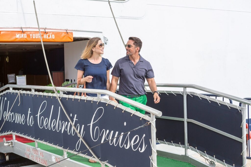 Couple going out of Celebrity Cruises ship