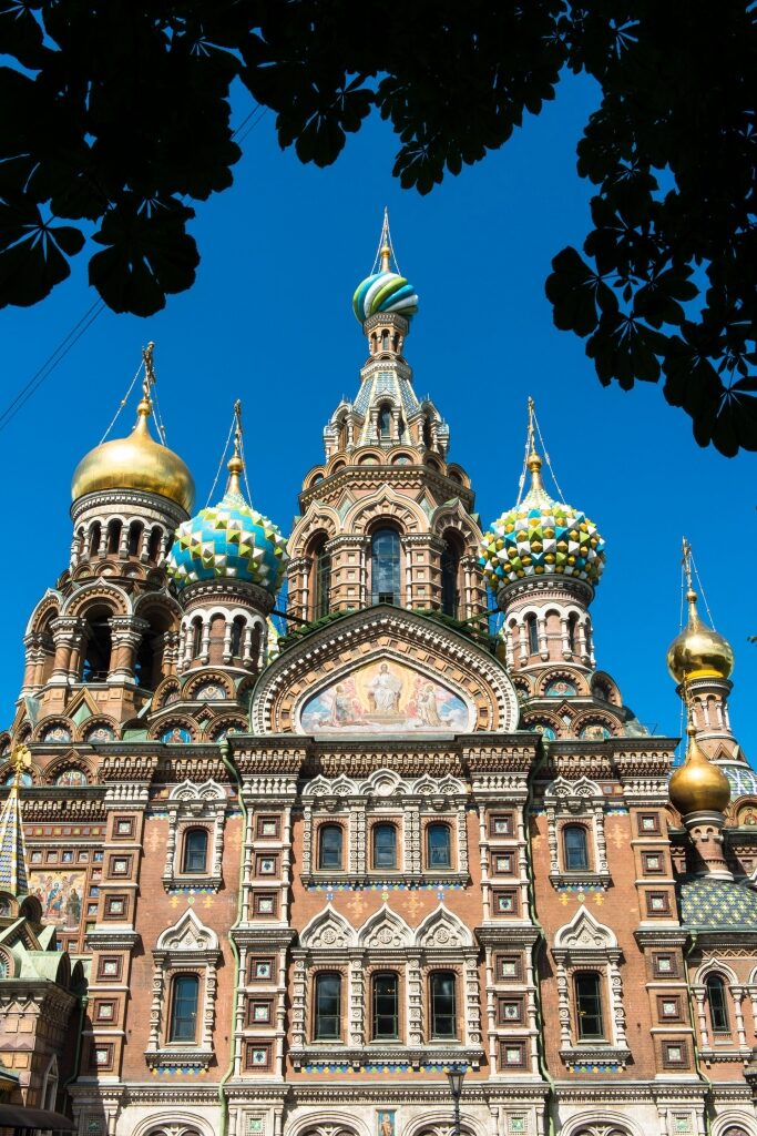 Colorful exterior of Church of the Resurrection in St. Petersburg