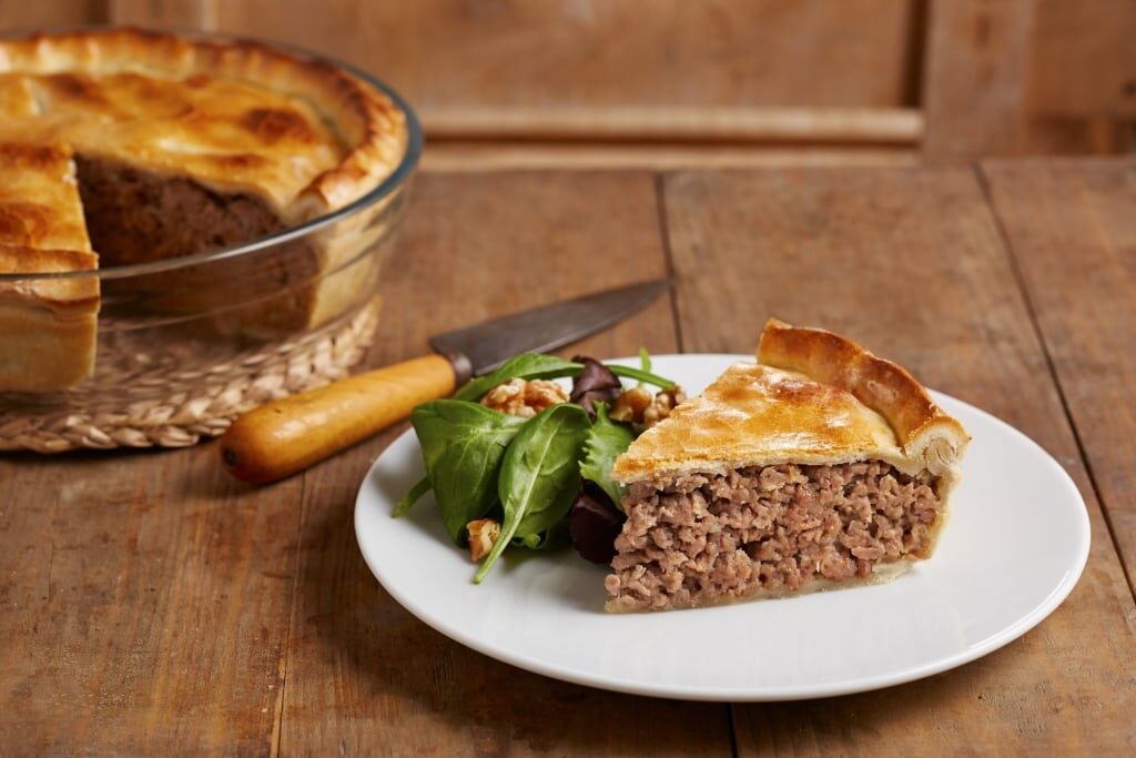 Slice of meaty tourtiere