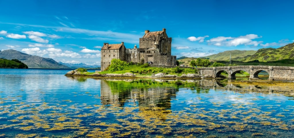 Beautiful Eilean Donan Castle reflecting on water