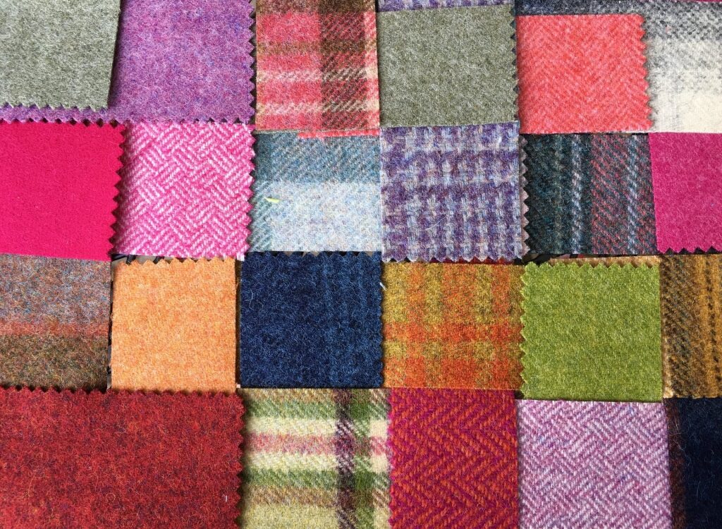 Pieces of Scottish wool fabric
