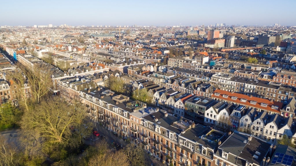 Aerial view of houses in De Pijp