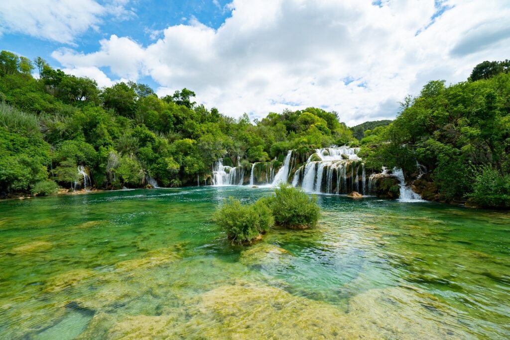 Lush landscape with waterfalls in Krka National Park