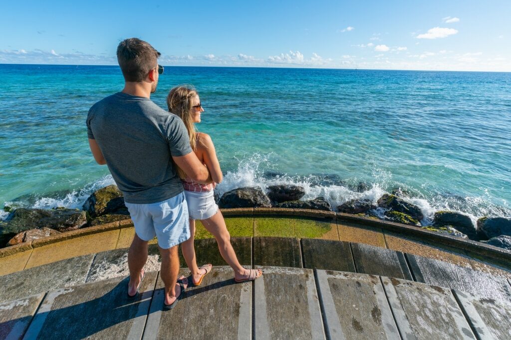 Couple on a boardwalk in Barbados