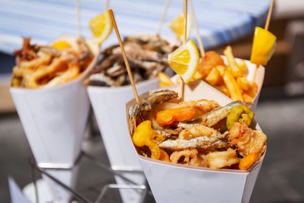 Popular seafood cones in Cinque Terre