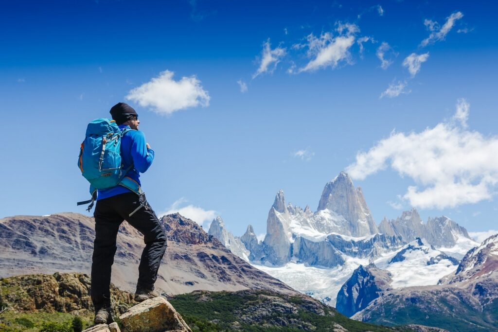 Man hiking in Mount Fitz Roy Patagonia
