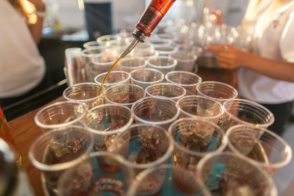 Cups of rum while on a catamaran cruise