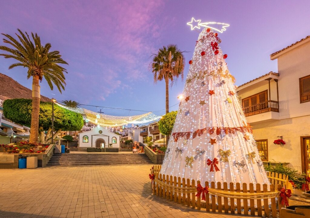 Street view of Santa Cruz in Tenerife, Canary Islands during Christmas season