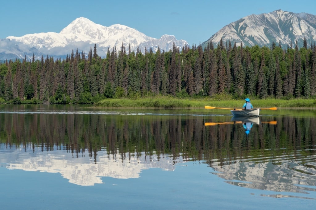 Woman canoeing on Byers Lake