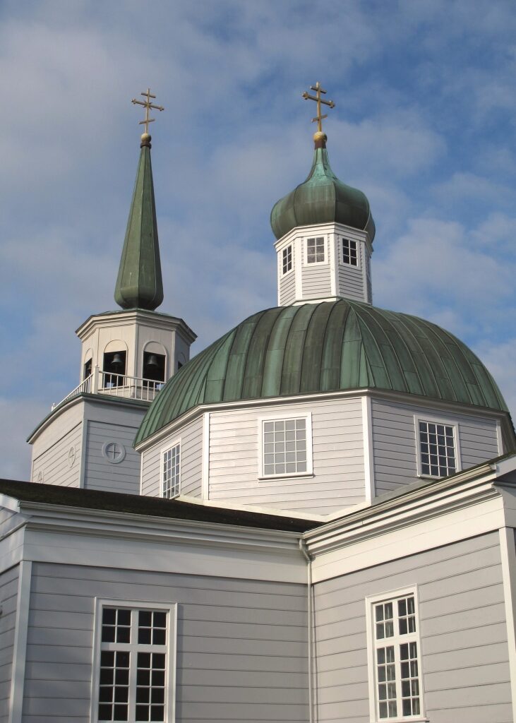 Distinctive green dome of St. Michael’s Orthodox Cathedral