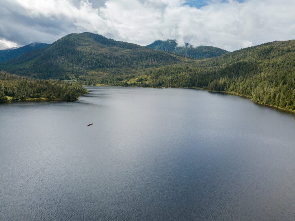 View of lake in the Tatoosh Islands surrounded by trees