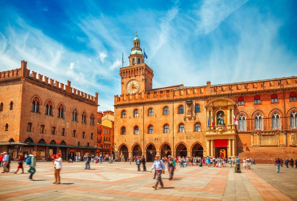 Street view of Piazza Maggiore, Bologna