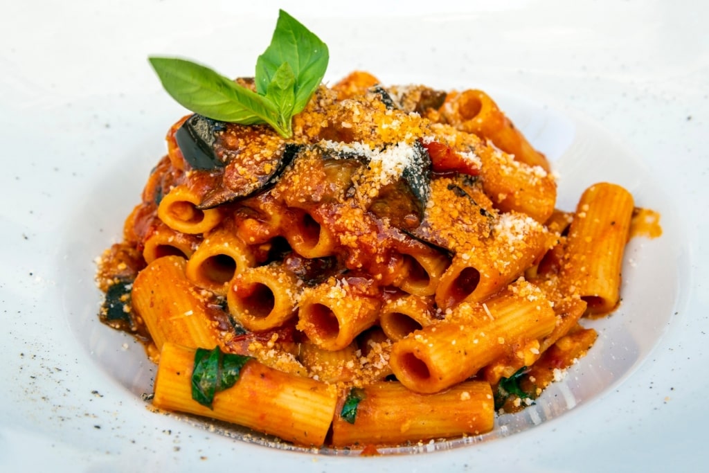 Pasta alla norma on a plate