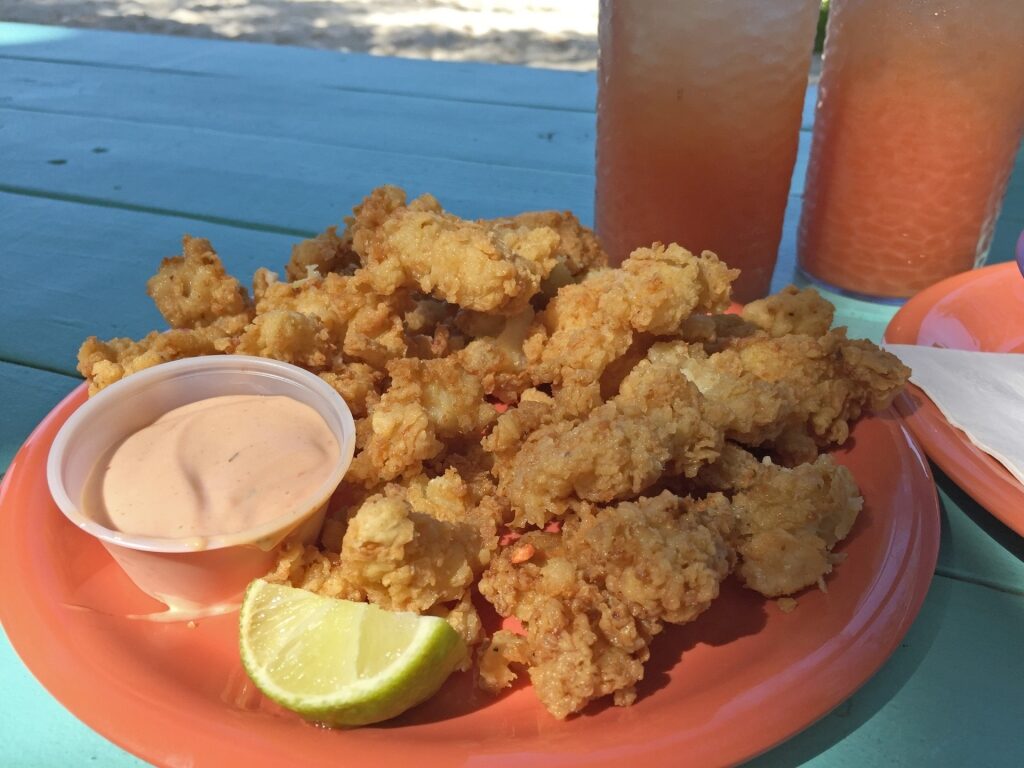 Crispy cracked conch on a plate