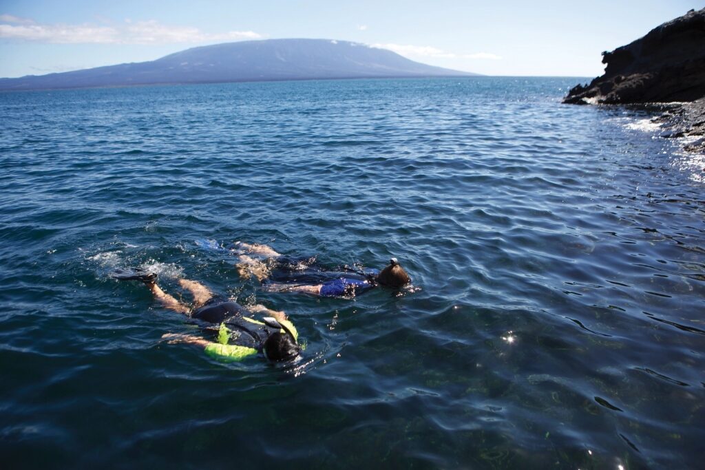 Couple snorkeling in the Galapagos