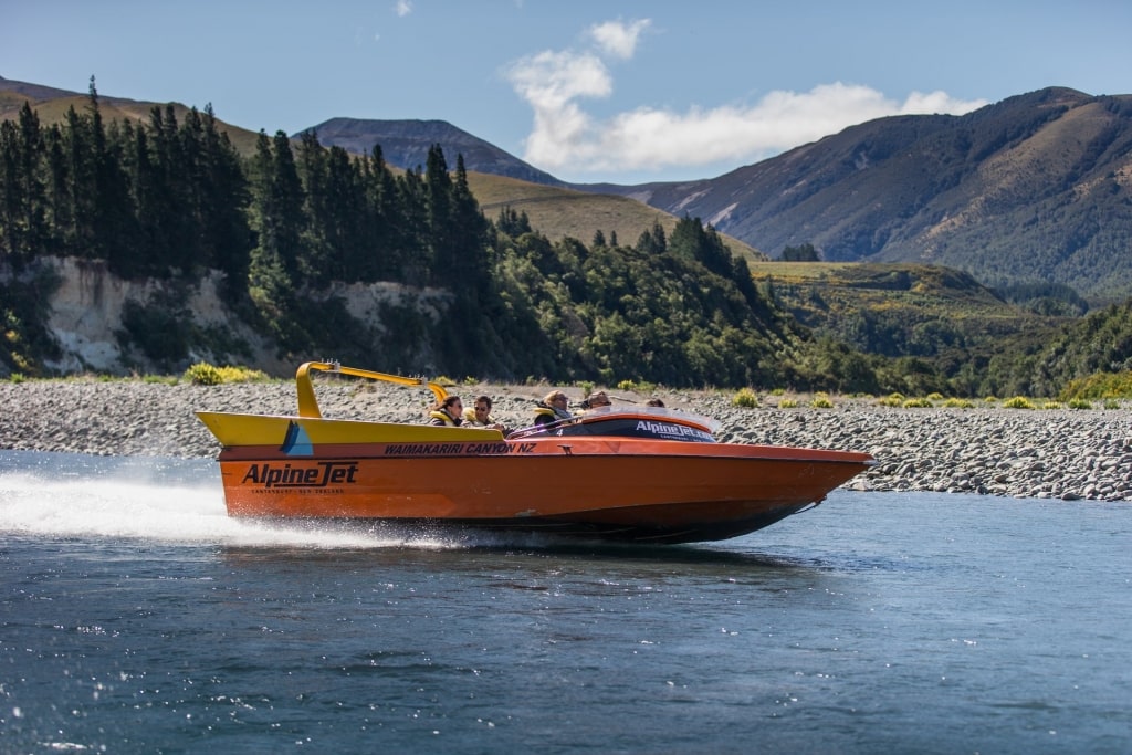 People on an alpine jet boat in Christchurch