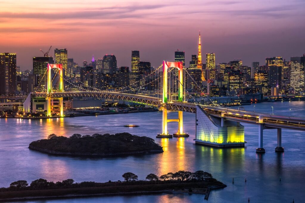 View of Tokyo Rainbow Bridge at night