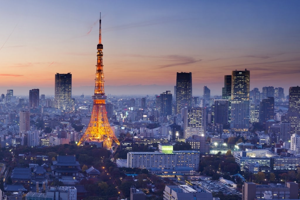 Gleaming lights of Tokyo Tower at night