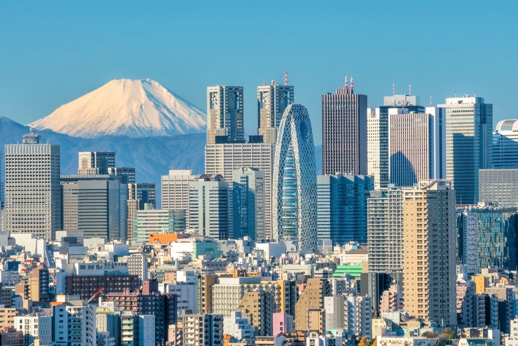 Skyline of Shinjuku City, Tokyo with Mount Fuji in the background