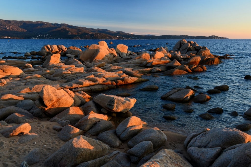 View of Isolella Beach at sunset