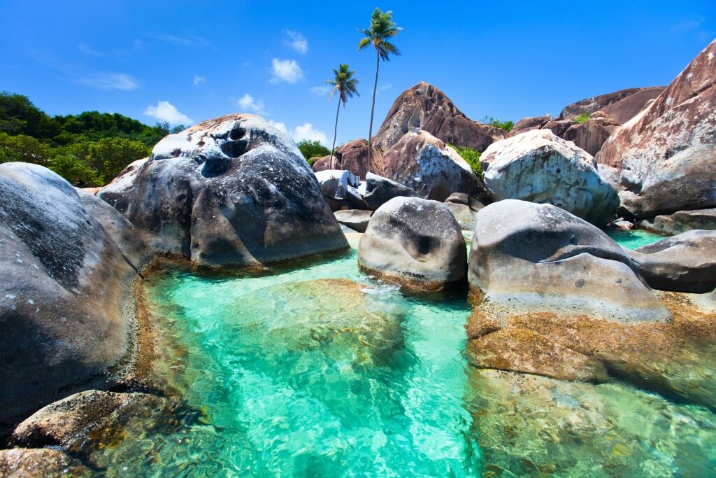 Rock formation and turquoise waters at The Baths