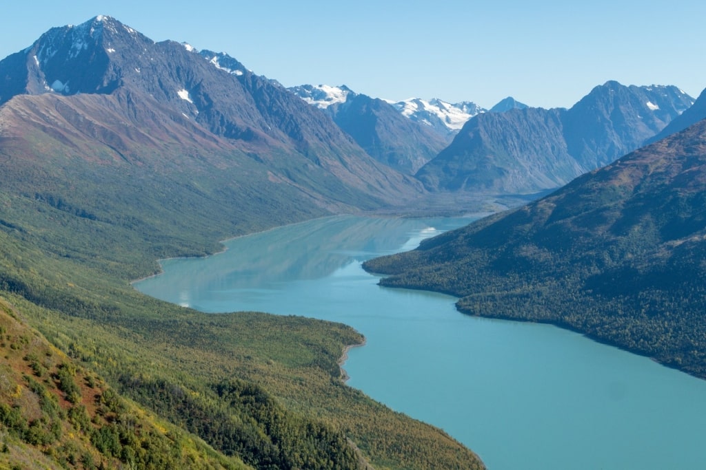 Turquoise water of Eklutna Lake