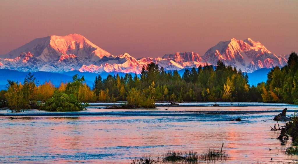 View of Mount Susitna from the river, also known as the Sleeping Lady