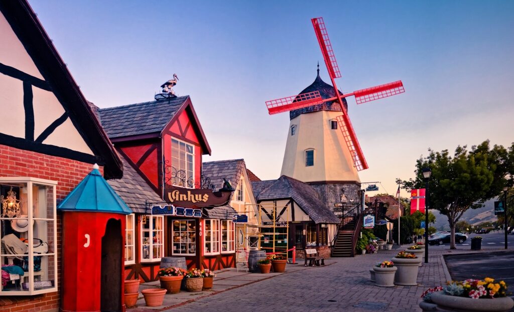 Scandinavian themed street in Solvang, one of the best small towns in California