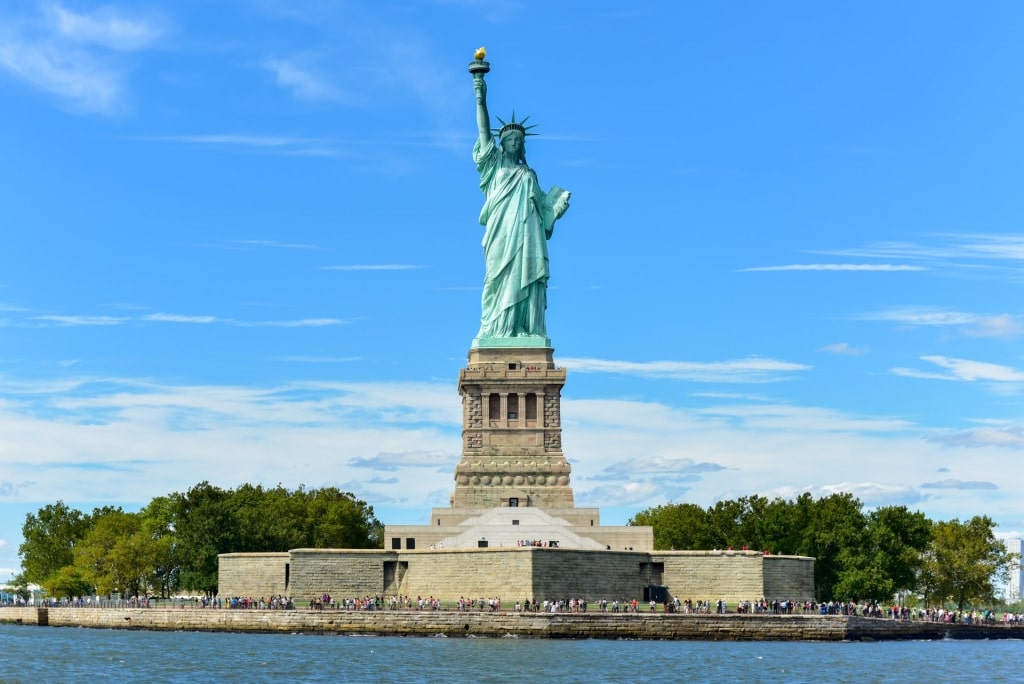 View of Statue of Liberty from the harbor