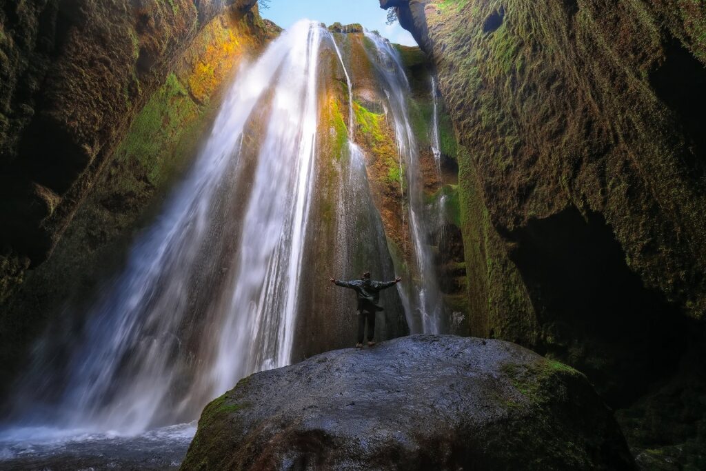 Gljúfrabúi waterfall hidden inside a cave