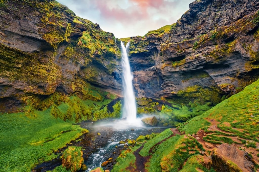 Lush landscape of Kvernufoss