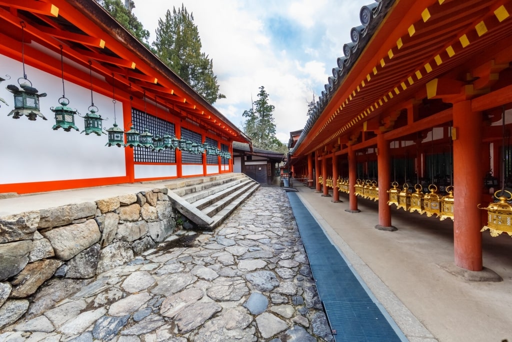 Kasuga Taisha with green and gold lanterns