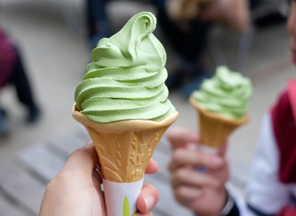 Matcha ice cream cones