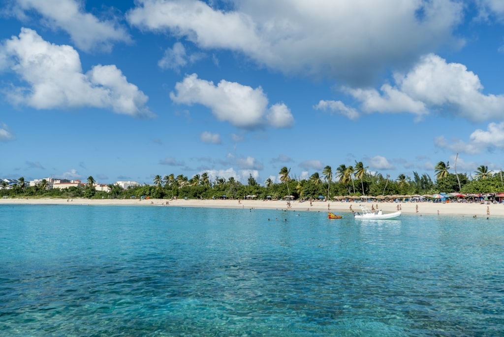 Clear blue water of Mullet Bay Pond