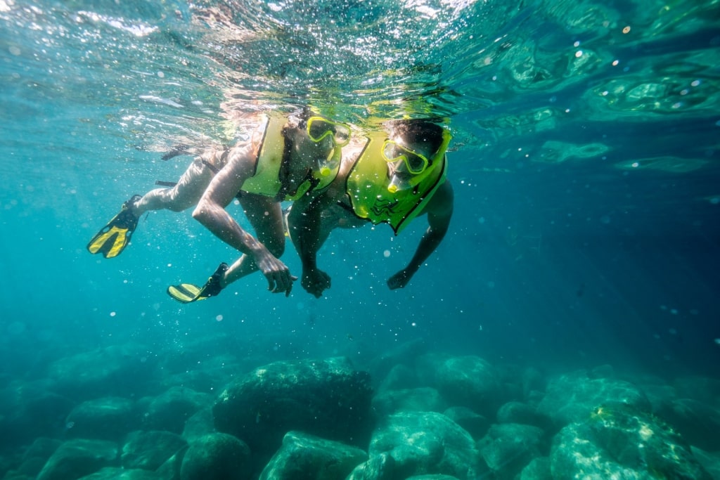 Couple snorkeling in St Kitts