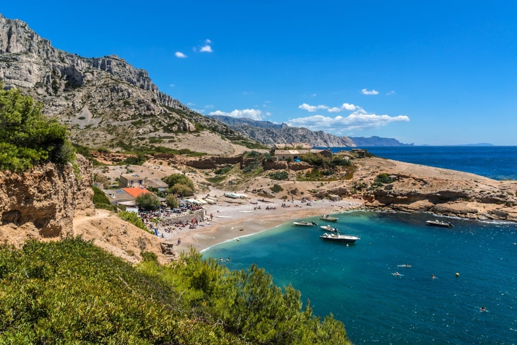 Brown sands of a beach in Calanque de Sormiou