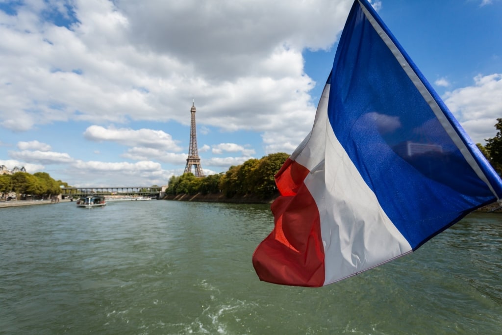 View of Seine from a river cruise in Paris