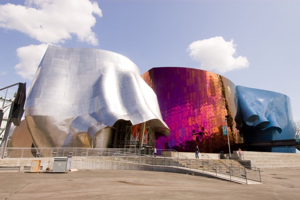 Colorful and futuristic architecture of MoPOP Museum, Seattle
