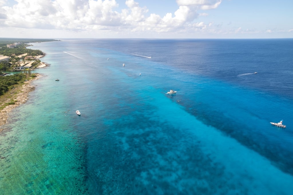 Aerial view of Playa Palancar with reef