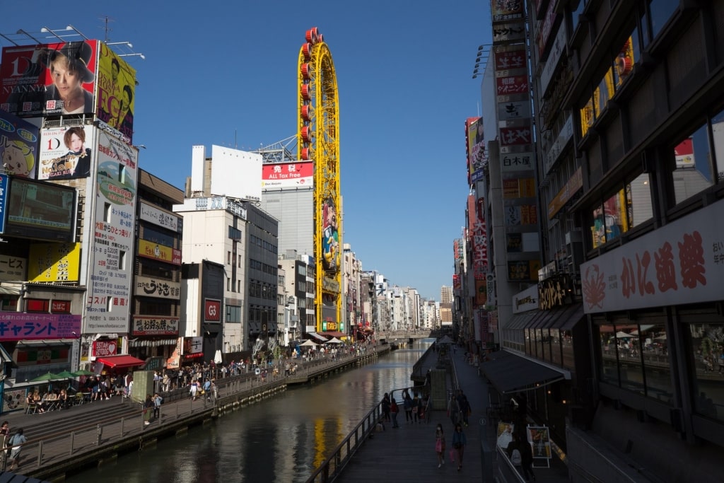 Shops lined up in Dotonbori District