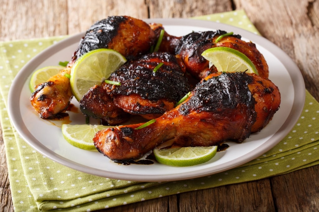 Platter of Jamaican jerk chicken