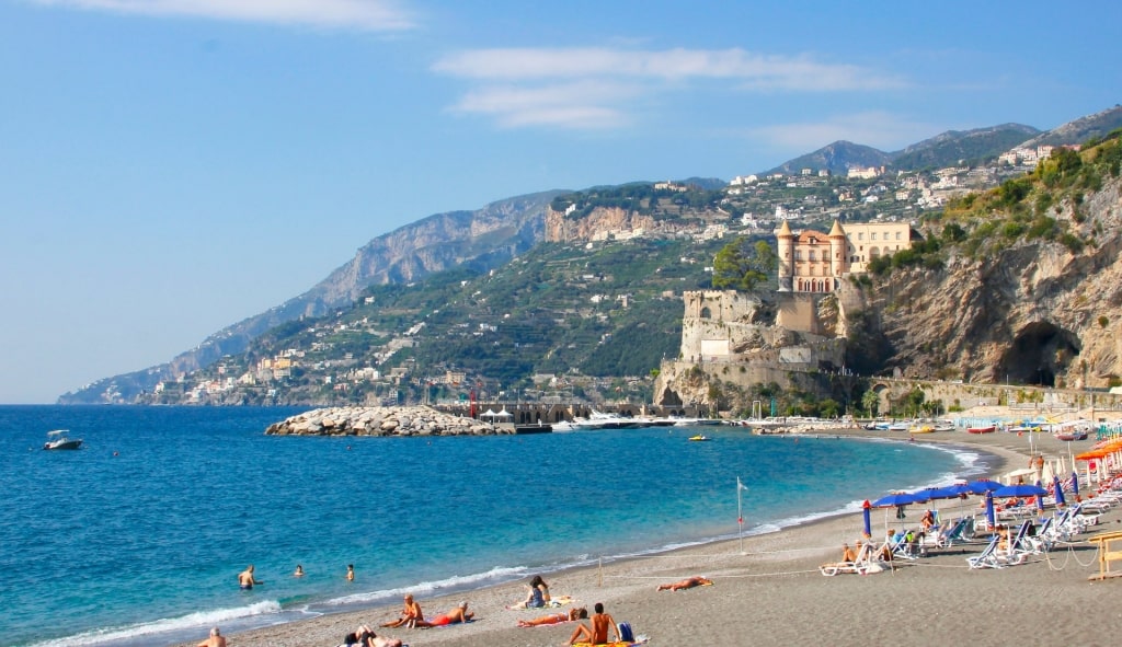 People lounging on Maiori Beach