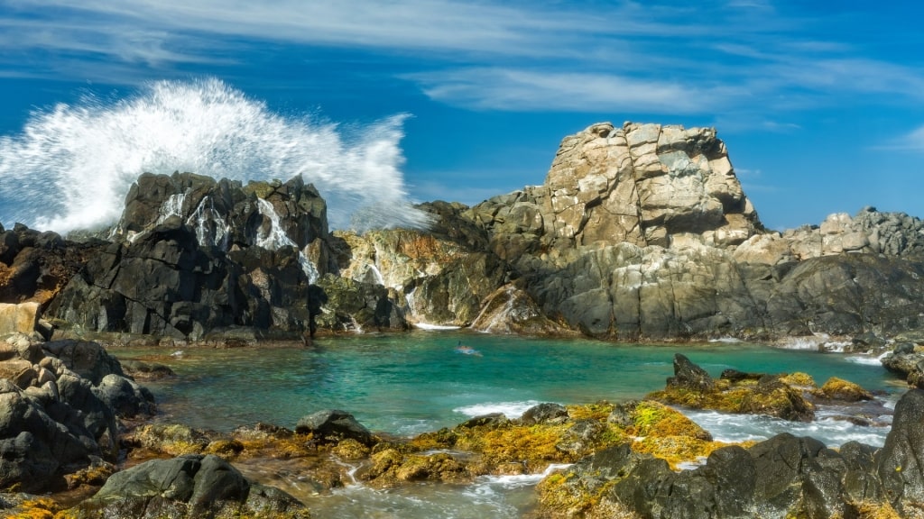 Waves splashing through the Natural Pool