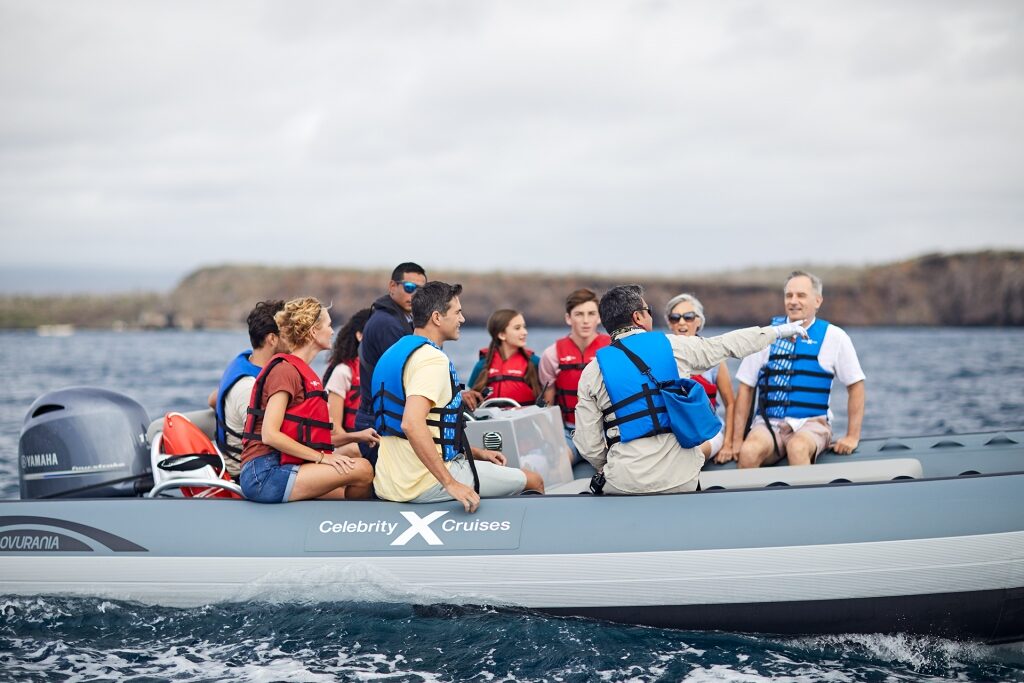 People on a zodiac boat in the Galapagos