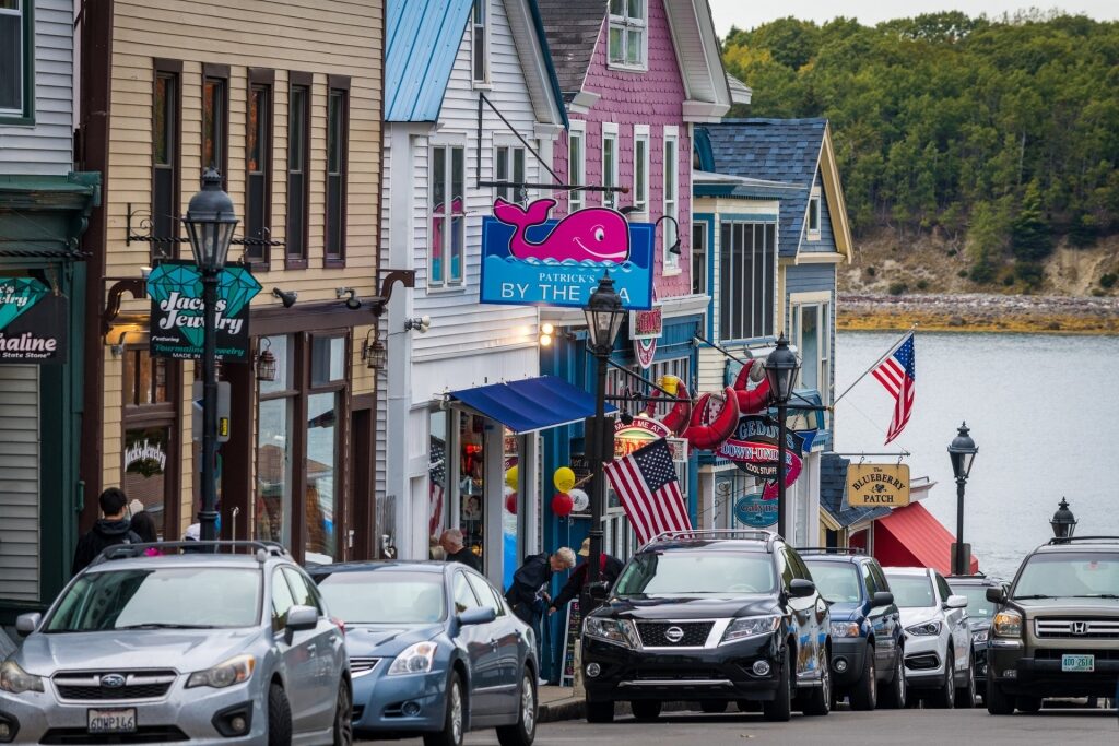 Busy street of Bar Harbor downtown