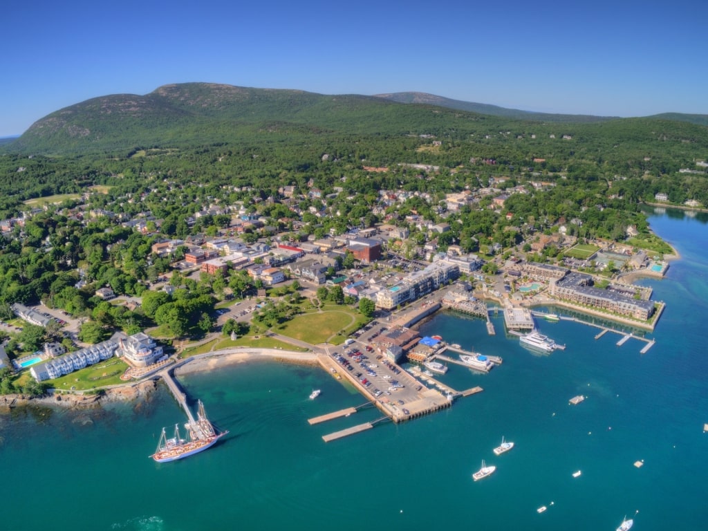 Aerial view of Bar Harbor's marina