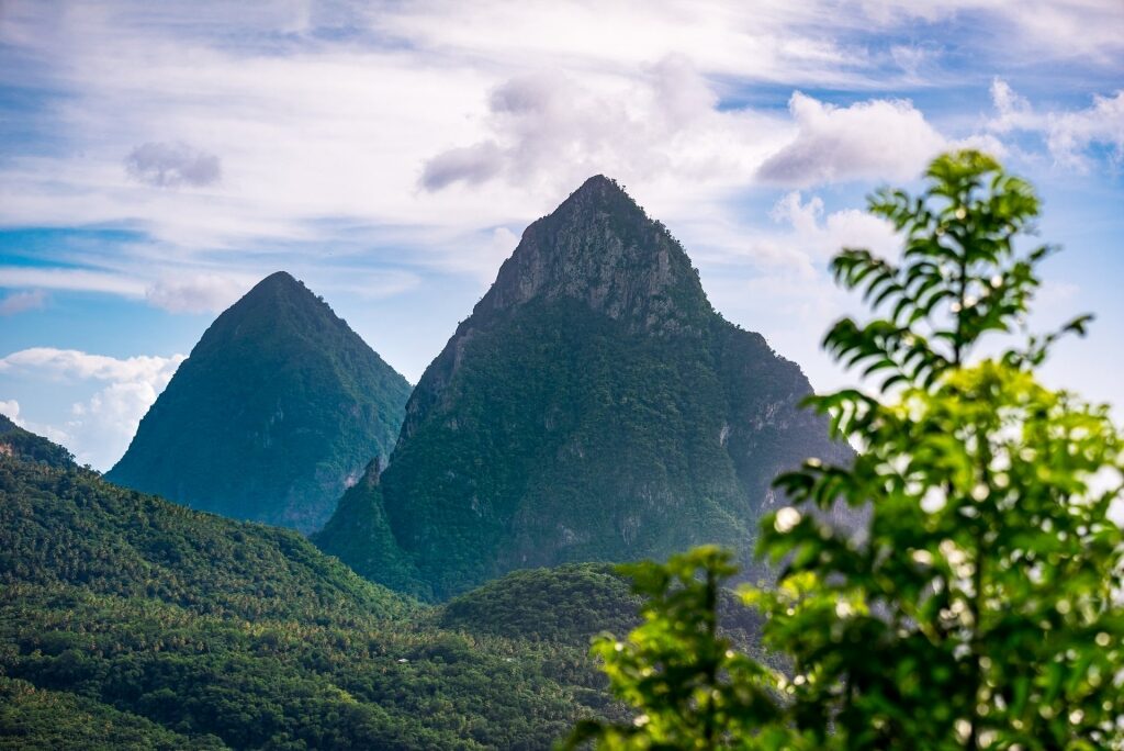 Scenic view of the Pitons