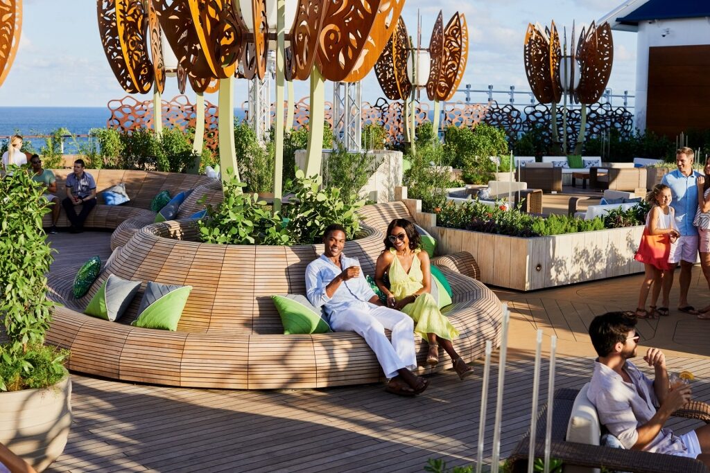 People relaxing at the rooftop garden on Celebrity